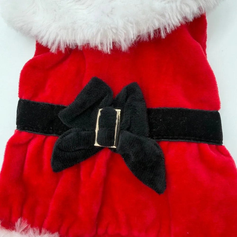 Christmas Santa Claus Dog Dress Red Velvet White Faux Fur XXS Holiday Costume